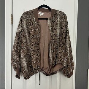 Women's Snake Print Bomber Jacket - Brown